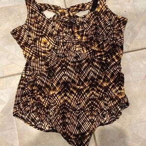Q womens Lands End brown 1 piece underwire plus size swimsuit 24W. EUC